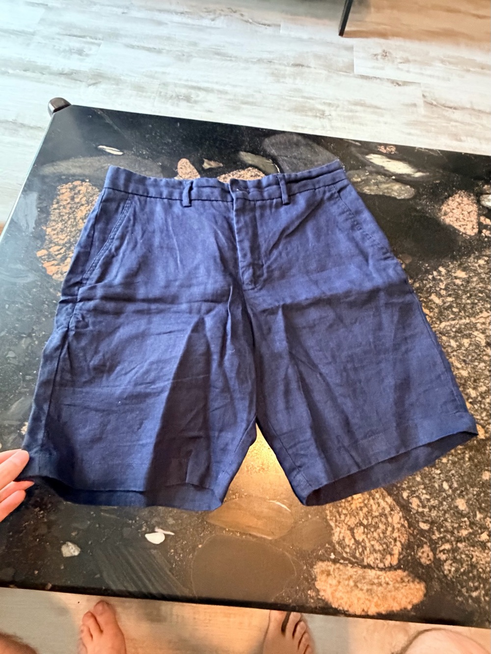 Zara Men's Navy Flat-Front Linen Shorts
